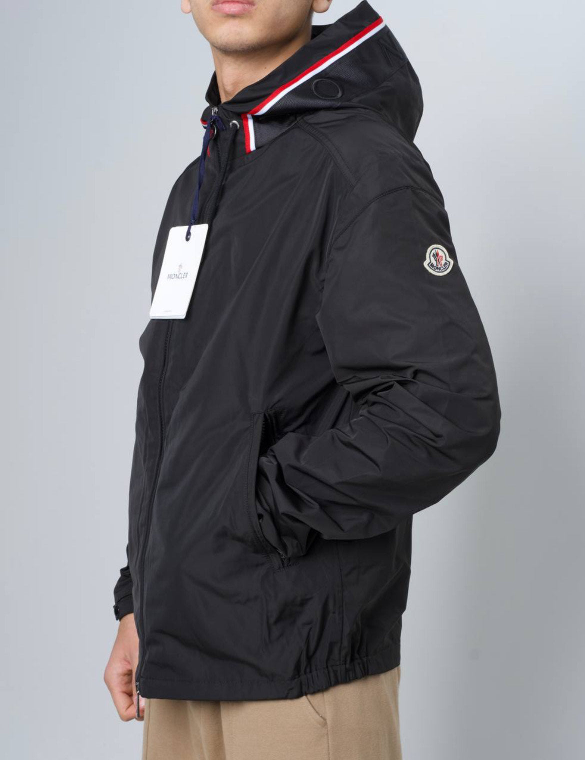 Moncler Logo-Embossed windbreaker Jackets Black